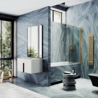 Шторка на ванну MaybahGlass MGV-605-3 40см золото